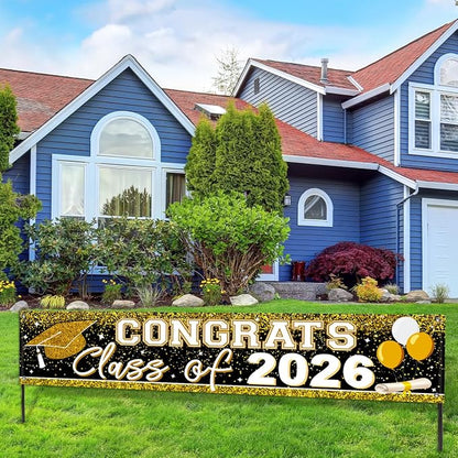 Large Congrats Grad Banner Gold Class of 2026 Banner Backdrop Graduation 2026 - Image 5