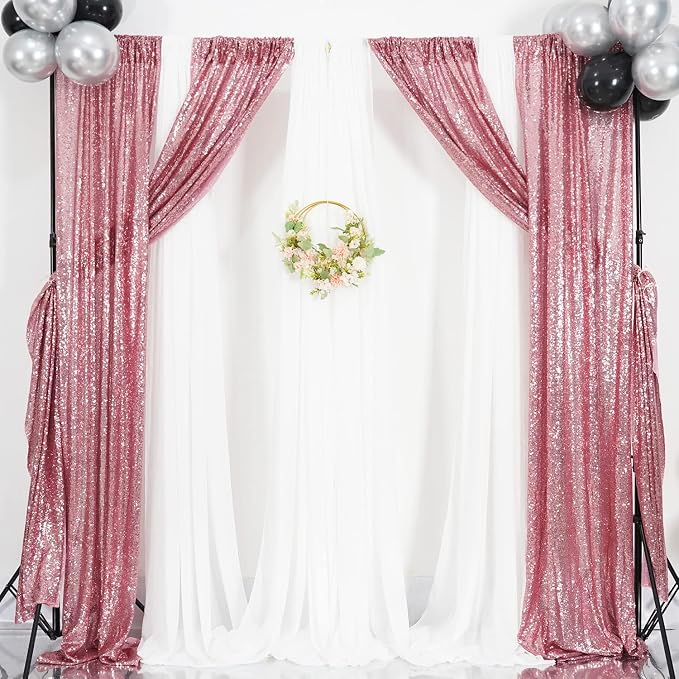 Poise3EHome Fuchsia Pink Sequin Backdrop Curtain, 2 Panels 2Ft x 8Ft Glitter - Image 3