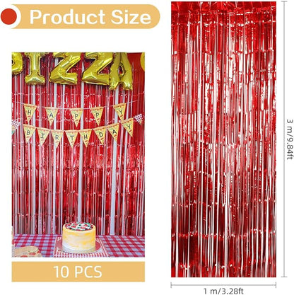 10 Pack Red Foil Curtain Backdrop 3.2ft x 9.8ft Metallic Tinsel Foil Fringe - Image 3