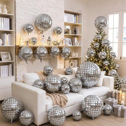 12Pcs Disco Ball Balloons Foil, Giant Metallic Silver Disco Balloons - Image 3