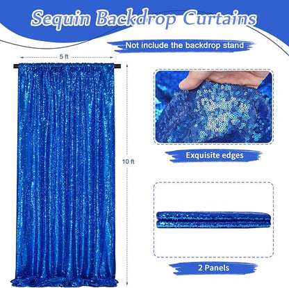 Navy Blue Sequin Backdrop 2 Pcs 5FTx10FT Glitter Backdrop Curtains Birthday - Image 2