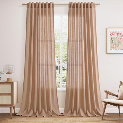 Peach Linen Curtains 102 Inches Long Rod Pocket Back Tab Drapes 2 Panels Set by Nanspring