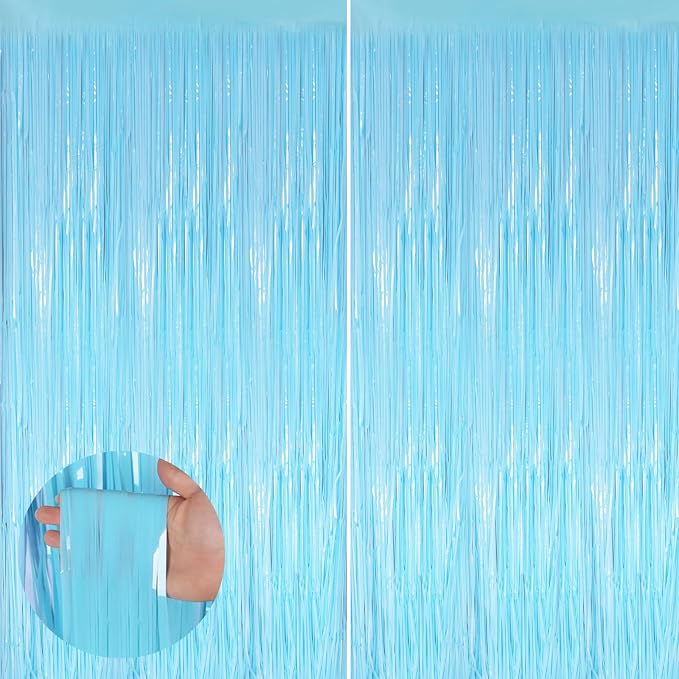 Macaron Blue Fringe Curtain Party Streamers 2Pack 3.3 x 8.3 Ft Foil Fringe by UWPVOWSR