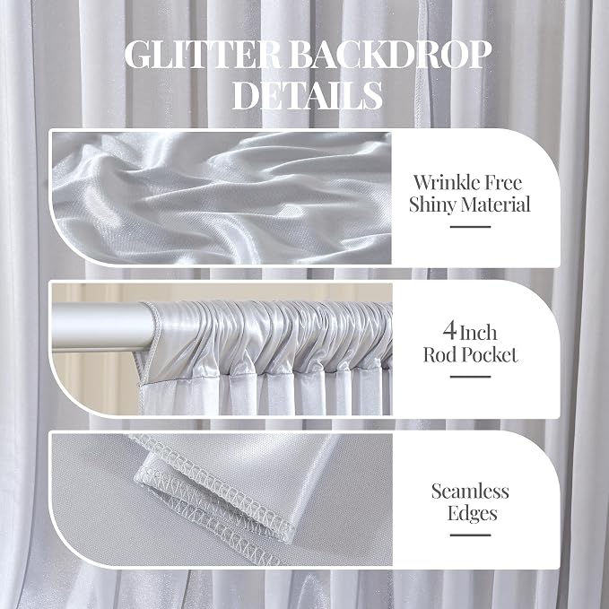 10x10ft Silver Glitter Backdrop Curtain - Image 2