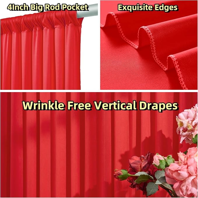 30ft x 10ft Wrinkle Free Red Backdrop Curtains - Image 7