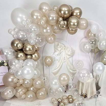 Pearl White Sand Metallic Light Gold Balloons Garland Arch Kit as Engagement - Image 4
