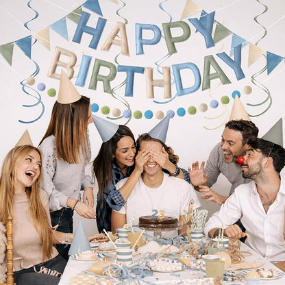 Kriyokiaa Dusty Blue Sage Green Happy Birthday Banner Party Set | Pre-strung - Image 6
