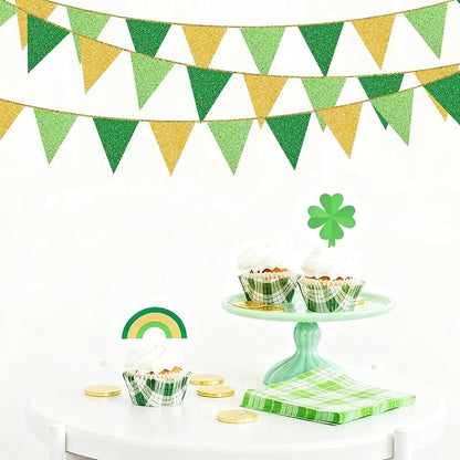 Green Gold Party Decorations Pennant Banner Flag Glitter Green Gold Triangle - Image 7