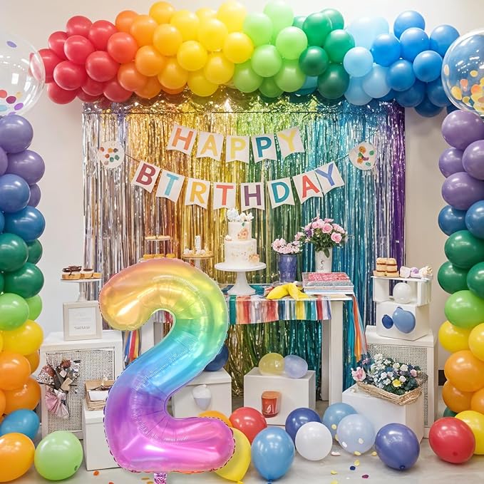 40'' 2 Balloon Number, Large Rainbow Foil Number 2 Balloons Birthday Party Decor - Image 6