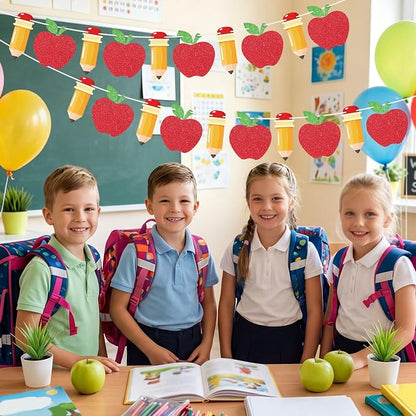 Hooqict 2 Pieces Back to School Pencil and Apple Banner Decorations Welcome - Image 4