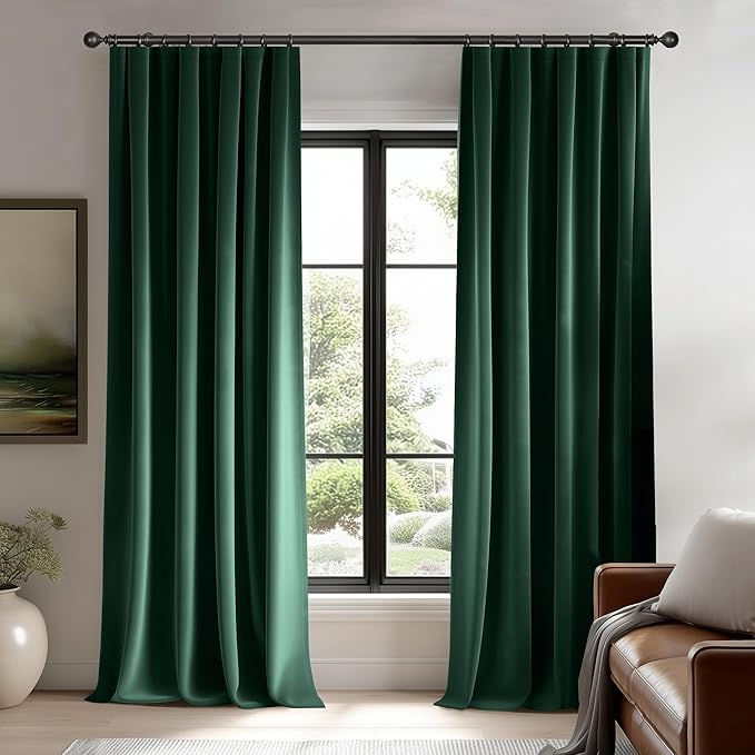Beauoop Velvet Curtains for Bedroom Living Room Dark Green 52x96 2 Panels | by Beauoop