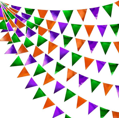 Halloween Party Decorations Metallic Fabric Green Orange Purple Triangle by pinkblume