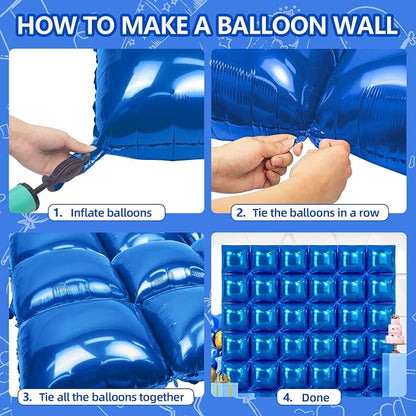 NISOCY 36PCS Metallic Blue Square Foil Balloons Wall Backdrop | Double Sided - Image 4