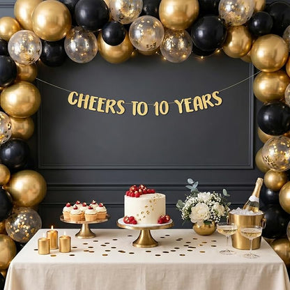 Pre-Strung Cheers to 10 Years Gold Glitter Banner - Image 2