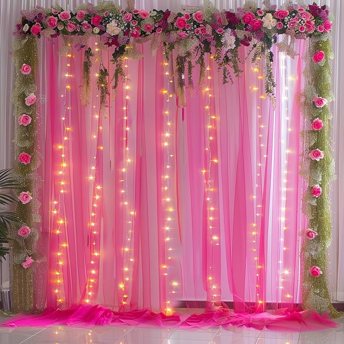 10x10ft Hot Pink Tulle Backdrop Curtain by Partisky