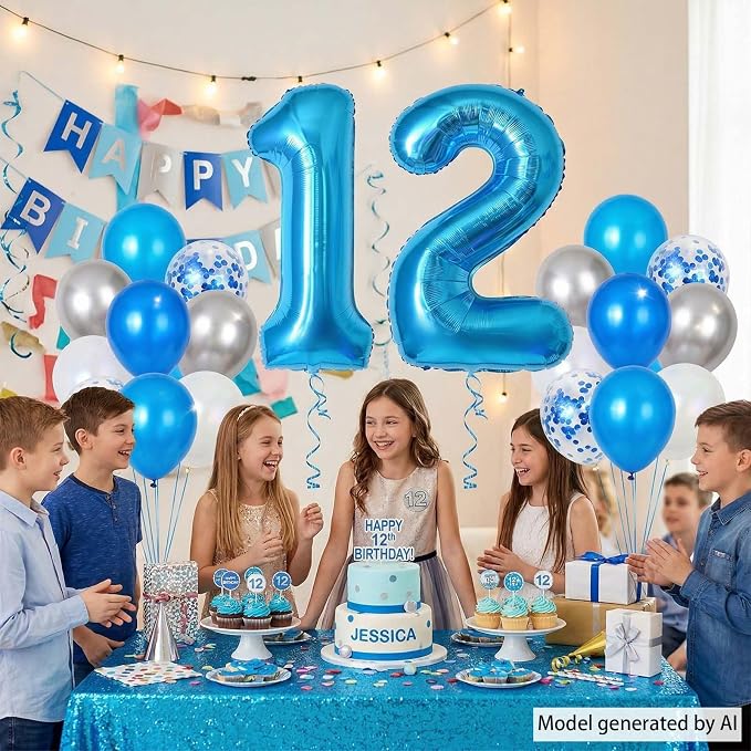 Light Blue Number 12 Balloon 40 Inch, Foil Numeral - Image 2
