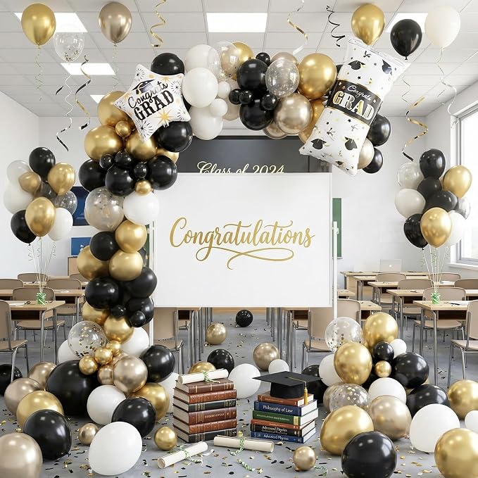 60pcs Black and Gold Graduation Balloons - Image 7