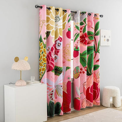 Tyrot Pink Boho Floral Blackout Curtains - Image 2
