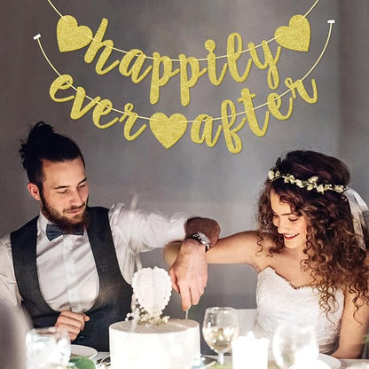 Happily Ever After Banner, Glod Glitter Engagement Decoration - Image 5