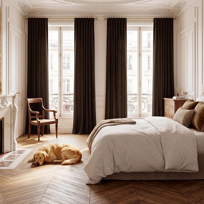 Brown Velvet Curtains Blackout for Living Room, W52 x L96, 2 Panels | 300GSM - Image 8