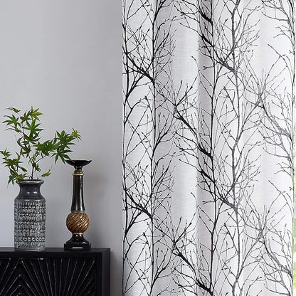 FMFUNCTEX Linen Black White Semi Sheer Patio Curtains 96 Inch Long 1 Panel | - Image 7