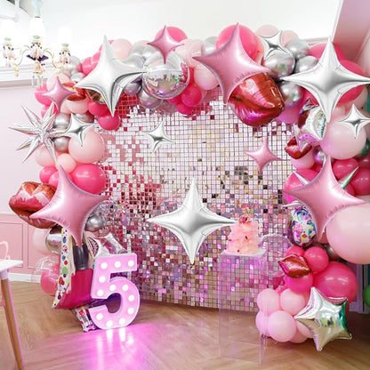TONIFUL 30 Pcs Four Pointed Star Balloon 26In&10In Pink Silver Foil Balloon | - Image 6
