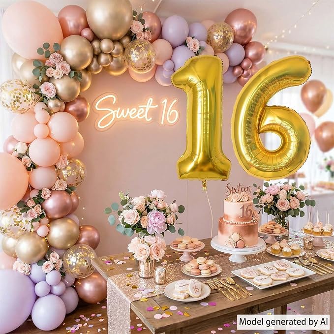 Gold Number 16 Balloon 40 Inch, Shiny Foil Decor - Image 6