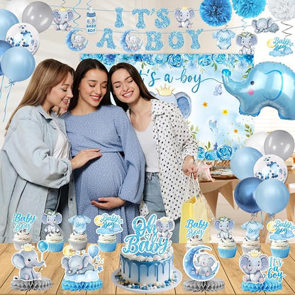 Elephant Baby Shower Decorations Banner, It's a Boy Backdrop, Foil & Latex - Image 6