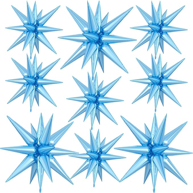 9Pcs Light Blue Star Balloons, Large Explosion Star Foil Balloons, Metallic by Dagelar