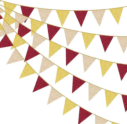 Maroon Gold Party Pennant Banner Flag Burgundy Champagne Gold Triangle Hanging by pinkblume
