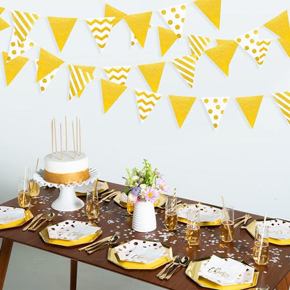 39Ft White and Gold Party Decorations Polka Dot Stripe Triangle Pennant Banner - Image 3