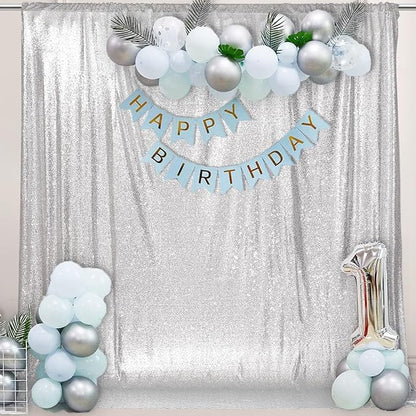 PartyDelight Silver Sequin Backdrop 6x7ft Sparkly Photo Curtain | 4 Inch Rod by PartyDelight