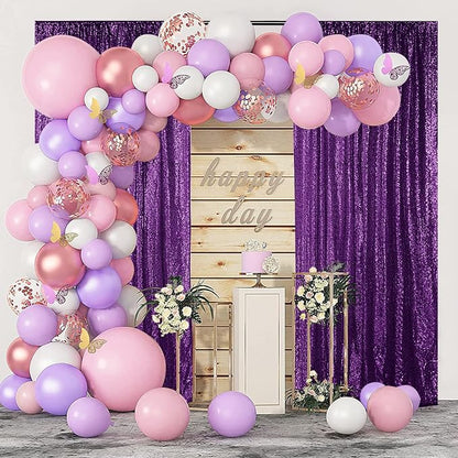 Hahuho Purple Sequin Backdrop Curtain, Party Decoration（1 Panels, 4FT x 8FT - Image 2