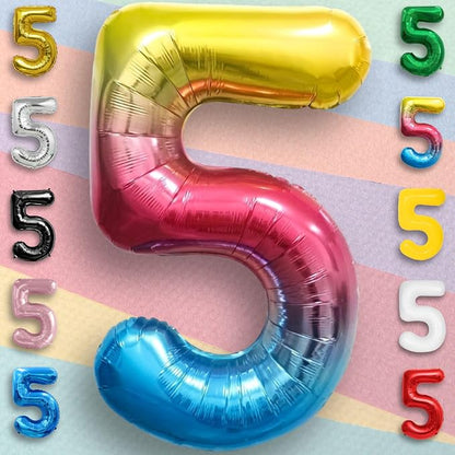 Rainbow Number Balloons 5 Mylar Foil 40 Inch - Image 2