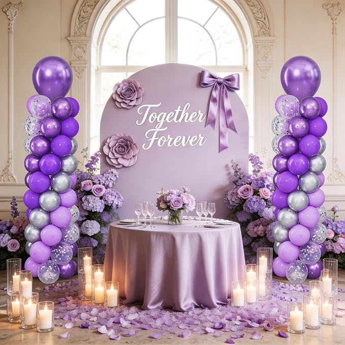 Purpe and Silver Balloon Column Stand Kit Set of 2 - Image 7