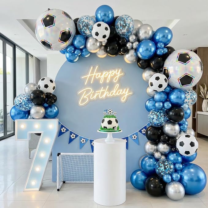 Biapian Soccer Balloons, Metallic Blue Silver Balloons - Image 4