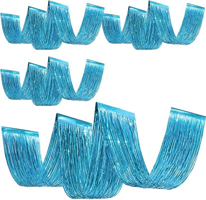4 Pcs Light Blue 15ft Metallic Foil Ceiling Fringe Curtains, Party Decor Fringe by Breling