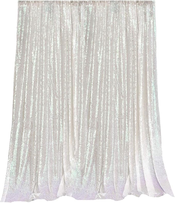 JYFLZQ White Iridescent Sequin Backdrop Curtains 2ft x 8ft 2 Panel Glitter - Image 6