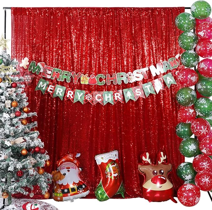 Poise3EHome Red Sequin Backdrop, 5FT x 7FT Glitter Photography Background - Image 2