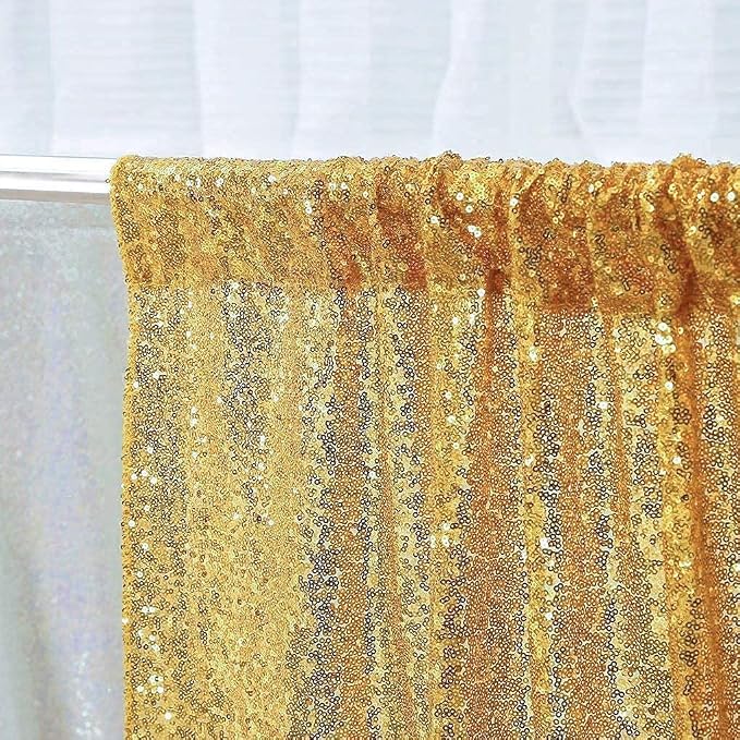 Poise3EHome Gold Sequin Backdrop Curtain, 2 Panels 2Ft x 8Ft Glitter - Image 4
