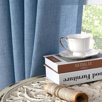 YoungsTex Blue Linen Curtains 63 Inch Length 2 Panels Set- Light Filtering - Image 7