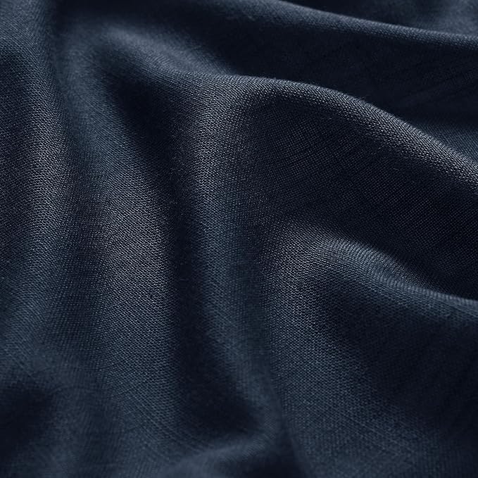 Navy Blue Boho Curtains for Bedroom Back Tab Rod Pocket Semi Sheer Linen - Image 5