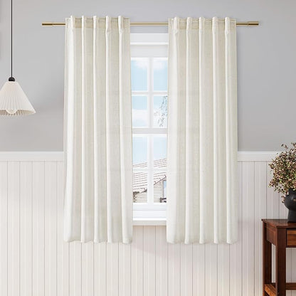 Cream Semi Sheer Linen Curtains 63 inch Length by Nanspring