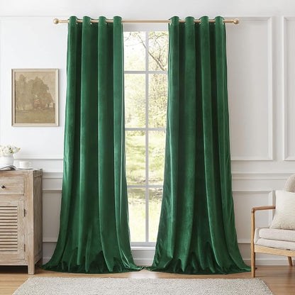 BULBUL Green Curtains 96 inch Length- Living Room Velvet Blackout Window Drapes by ModernShinyVelvetCurtains