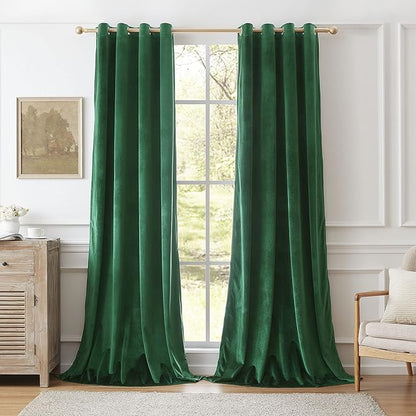 BULBUL Velvet Green Grommet Blackout Curtains 72 inch by ModernShinyVelvetCurtains