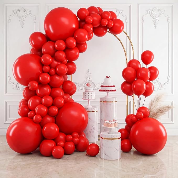 RUBFAC Red Balloons Different Sizes Red Balloon Arch Kit 154pcs | Premium Latex by RUBFAC