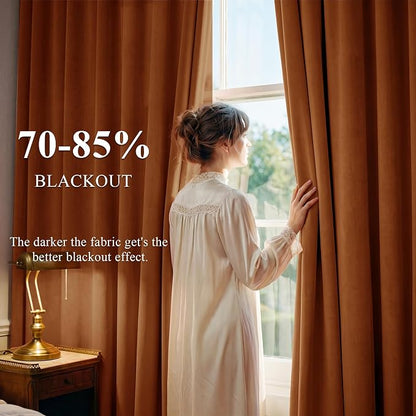 Burnt Orange Velvet Curtains Back Tab Extra Long, Window Back Tab Extra Long - Image 3