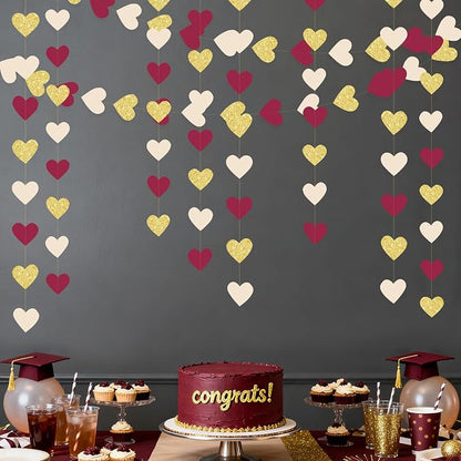 Maroon Gold Party Decorations Burgundy Beige Glitter Gold Paper Love Heart - Image 7