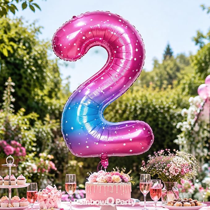 RainbowQ Blue Pink 2 Balloon Number 40 Inch Big 0-10 Foil Large Balloon | - Image 2