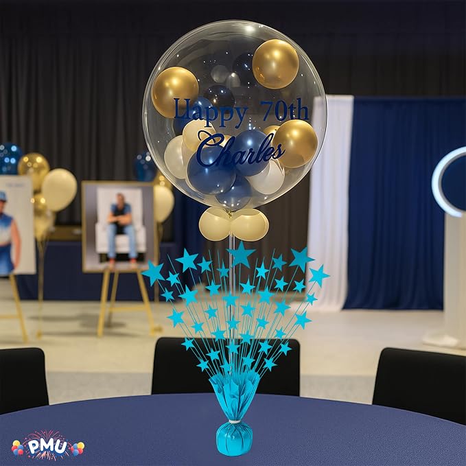 PMU 12 Pack Bursting Star Metallic Foil Spray Centerpiece- Turquoise Balloon - Image 4
